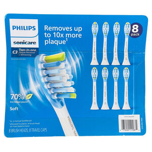 Philips Sonicare C3 Two-in-One Soft Brush Heads 8-Pack White with Travel Caps